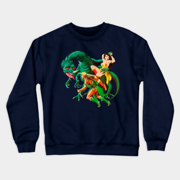 Reptile Monster Retro Vintage Comic Horned Dragon Cover Book Imaginative Tales Enemy of the Qua Pulp Fiction Pin Up Girl Horror Alien Crewneck Sweatshirt by REVISTANGO